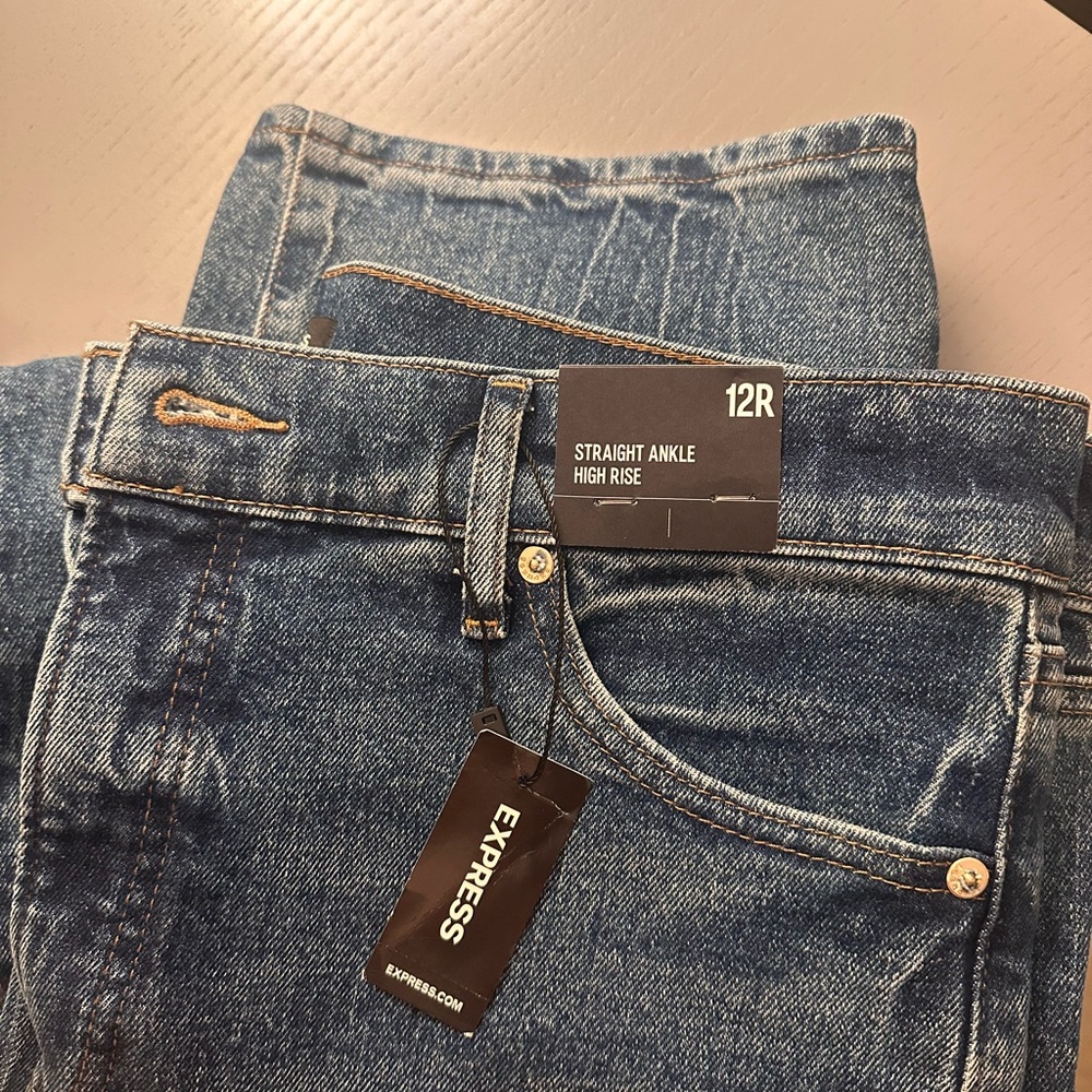 Express High Rise Blue Straight Leg Ankle Jeans